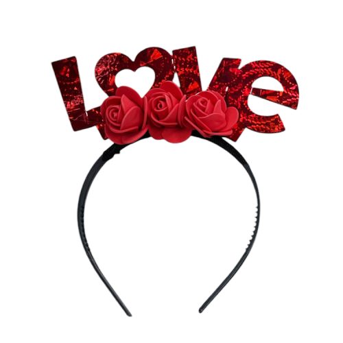 Vincha Goma Eva LOVE Rojo con Flores