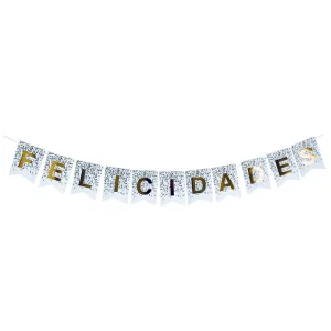 Banderin Felicidades Estampado Blanco Con Confetti