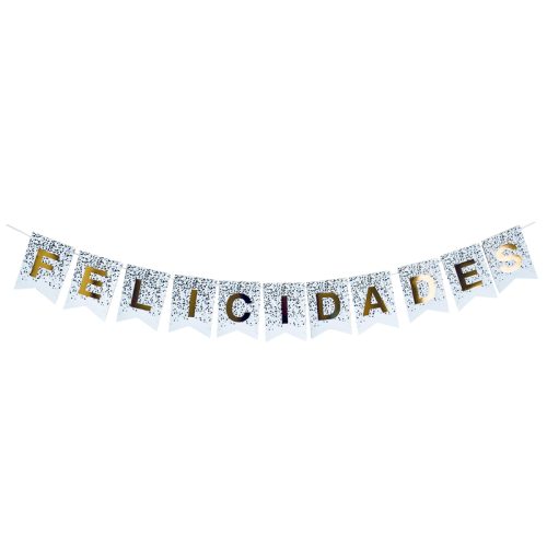 Banderin Felicidades Estampado Blanco Con Confetti
