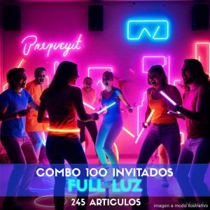 Combo Cotillón para 100 Invitados - 245 Artículos Luminosos FULL LUZ (Cantidades Variables)