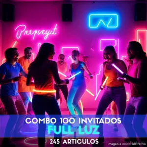 Combo Cotillón para 100 Invitados - 245 Artículos Luminosos FULL LUZ (Cantidades Variables)
