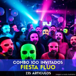 Combo Cotillón para 100 Invitados - 235 Artículos FIESTA FLUO (Cantidades Variables)