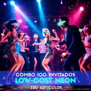 Combo Cotillón para 100 Invitados - 230 Artículos Luminosos Low Cost NEON (Cantidades Variables)
