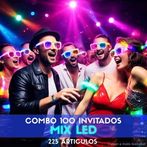 Combo Cotillón para 100 Invitados - 225 Artículos Luminosos MIX LED (Cantidades Variables)