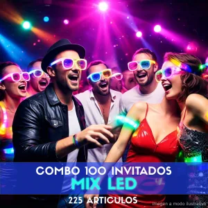 Combo Cotillón para 100 Invitados - 225 Artículos Luminosos MIX LED (Cantidades Variables)