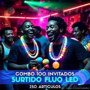 Combo Cotillón para 100 Invitados - 250 Artículos Surtido Fluo LED (Cantidades Variables)