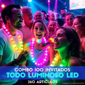 Combo Cotillón para 100 Invitados - 260 Artículos Todo Luminoso LED (Cantidades Variables)