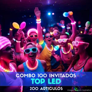 Combo Cotillón para 100 Invitados - 200 Artículos Top LED (Cantidades Variables)