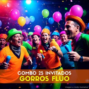 Combo Cotillón para 25 Invitados - GORROS FLUO (Cantidades Variables)