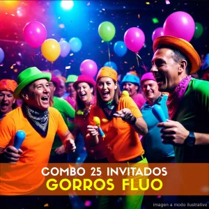 Combo Cotillón para 25 Invitados - GORROS FLUO (Cantidades Variables)