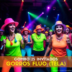 Combo Cotillón para 25 Invitados - GORROS FLUO TELA (Cantidades Variables)
