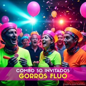 Combo Cotillón para 50 Invitados - GORROS FLUO (Cantidades Variables)