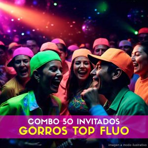 Combo Cotillón para 50 Invitados - GORROS TOP FLUO (Cantidades Variables)
