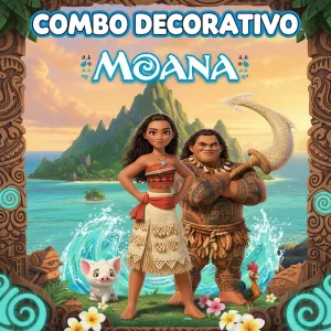 Combo Decorativo Temático Para Cumpleaños Infantil - MOANA - 15 Invitados