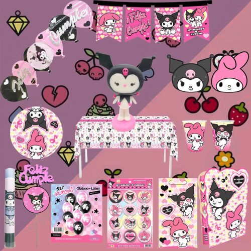 Combo Decorativo Temático Para Cumpleaños Infantil - KUROMI - 15 Invitados