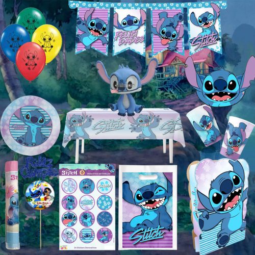 Combo Decorativo Temático Para Cumpleaños Infantil - STITCH - 15 Invitados