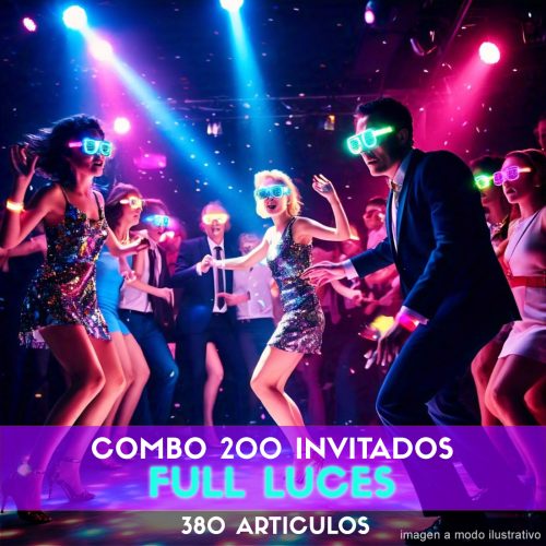 Combo Cotillón para 200 Invitados - 380 Artículos Luminosos FULL LUCES (Cantidades Variables)