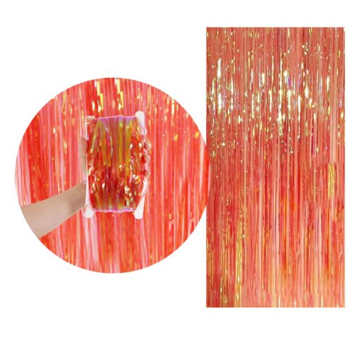 Cortina Lluvia Tornasolada Iridiscente 2,20 X 1mts Rojo