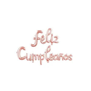 Globo Inflable FELIZ CUMPLEAÑOS CURSIVA Color Rosa Gold Para Aire
