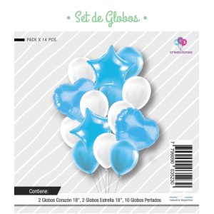 Set Globos Color Celeste y Blanco 14 Pcs