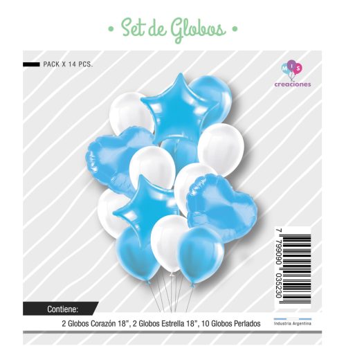 Set Globos Color Celeste y Blanco 14 Pcs