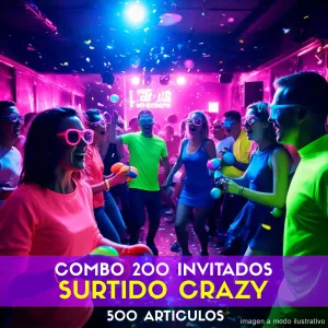 Combo Cotillón para 200 Invitados - 500 Artículos Luminosos SURTIDO CRAZY (Cantidades Variables)