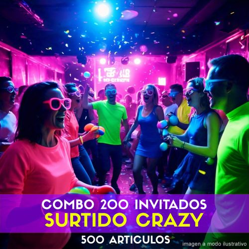 Combo Cotillón para 200 Invitados - 500 Artículos Luminosos SURTIDO CRAZY (Cantidades Variables)