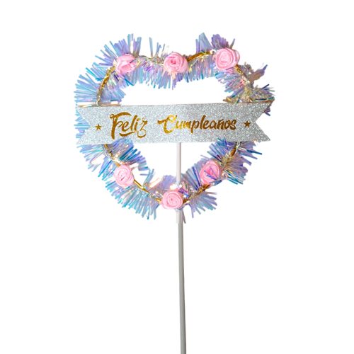 Topper para Torta Luminoso Feliz Cumpleaños con Flores