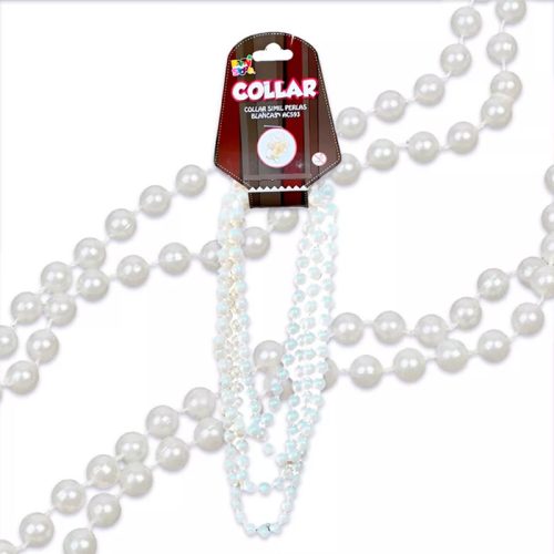 Collar Cuentas Color Blanco Simil Perlas x1 Unidad