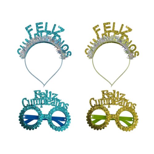 Set Vincha y Anteojos Feliz Cumpleaños Colores Surtidos