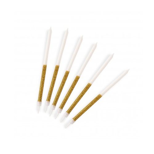 Vela Palito con Portavela Gibre 12cm x6u Dorado y Blanco