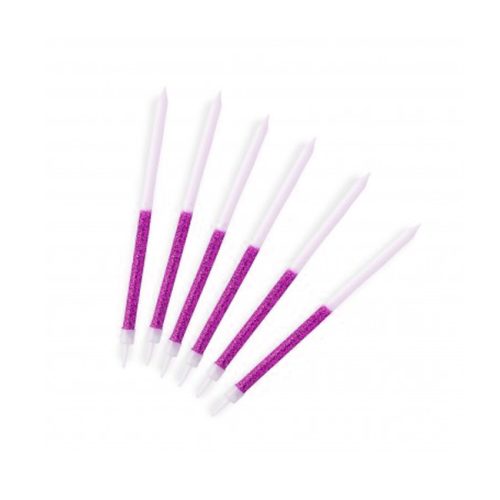 Vela Palito con Portavela Gibre 12cm x6u Fucsia y Blanco