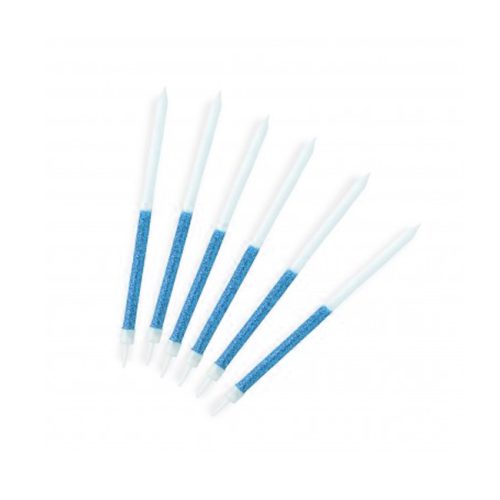 Vela Palito con Portavela Gibre 12cm x6u Turquesa y Blanco