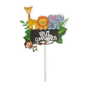 Cake Topper Animalitos de la Selva Feliz Cumpleaños 3D