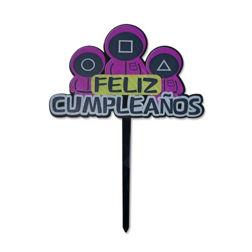 Topper para Torta Feliz Cumpleaños - Juego del Calamar