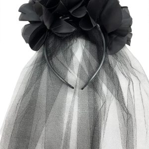 Vincha Velo de Novia con Flores Grandes Negras