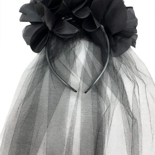 Vincha Velo de Novia con Flores Grandes Negras