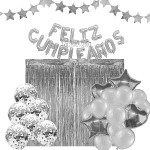 Combo Decorativo Para Cumpleaños - Color PLATEADO