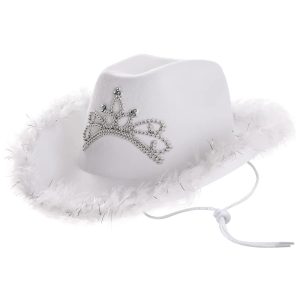 Sombrero Vaquera Blanco con Corona y Pluma