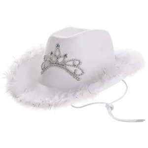 Sombrero Vaquera Blanco con Corona y Pluma