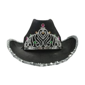 Sombrero Vaquera Negro con Corona y Lentejuelas