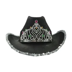 Sombrero Vaquera Negro con Corona y Lentejuelas