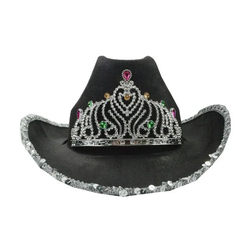Sombrero Vaquera Negro con Corona y Lentejuelas