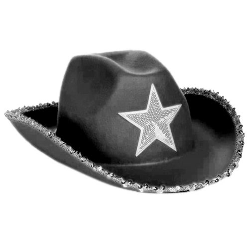 Sombrero Vaquero Negro con Estrella Plateada Lentejuelas