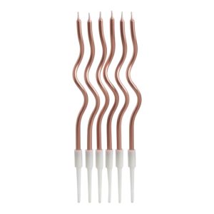 Vela Metalizada con Ondas x6u Color Rosa Gold 15cm