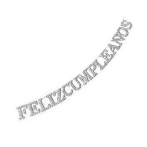 Banderin Palabra Feliz Cumpleaños Plateado Glitter