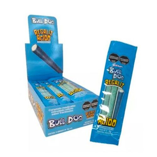 Caja Barra de Caramelo Regaliz Ácido Frambuesa BullDog x12u 18g