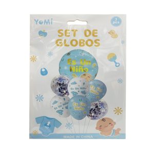Set Globo Baby Es Un Niño Celeste Con Confetti 7 Globos