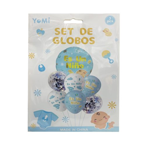 Set Globo Baby Es Un Niño Celeste Con Confetti 7 Globos