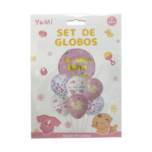 Set Globo Baby Es Una Niña Rosa Con Confetti 7 Globos